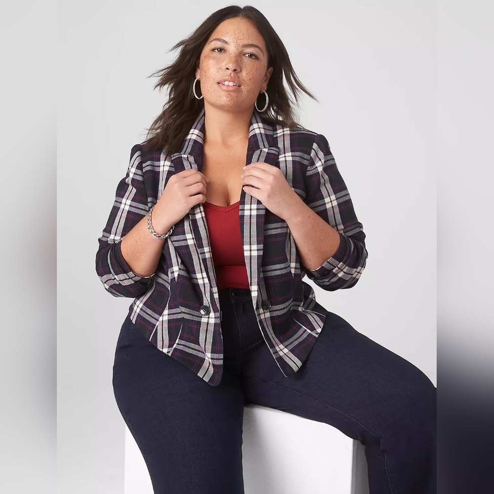 Lane Bryant Perfect Drape Plaid Cropped Blazer
